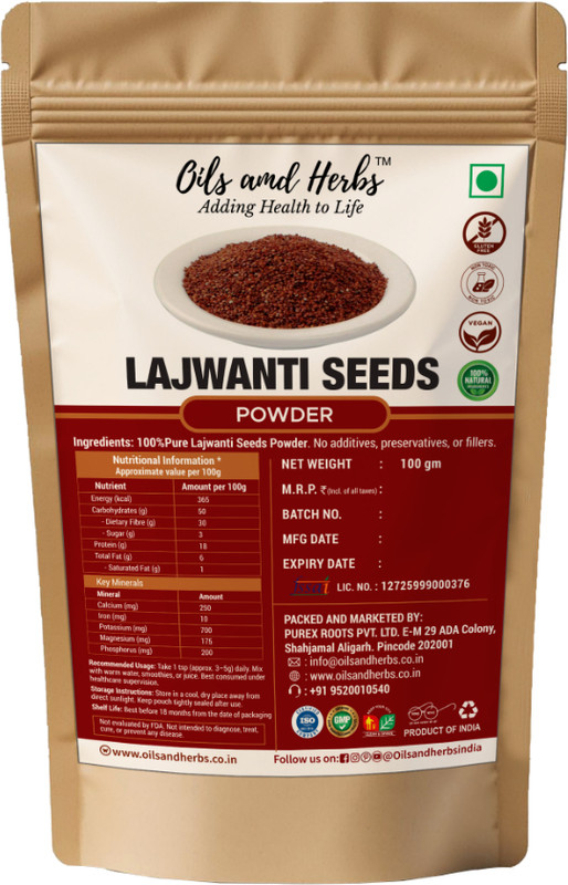 Oils and Herbs Lajwanti Seeds Powder for Wellness | Mimosa Pudica Herbal Powder 100g(100 g)