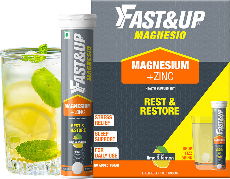 FAST&UP Magnesium Supplement +Zinc,Anti Stress,Muscle Recovery,Anxiety Relief- Lime&Lemon(3 x 20 Tablets)