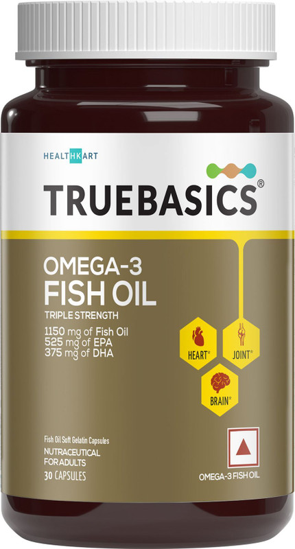 TRUEBASICS Omega 3 Fish Oil Triple Strength, 525mg EPA,375mg DHA(30 Capsules)