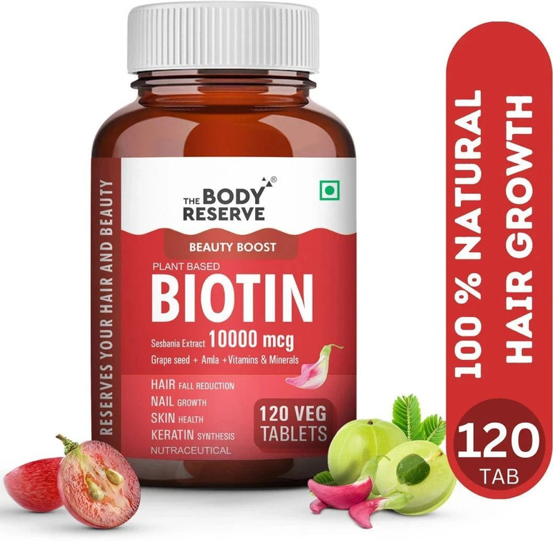THE BODY RESERVE Biotin Tablets 10,000 mcg Biotin for Hair Growth , Skin & Nails Multivitamins(120 Tablets)