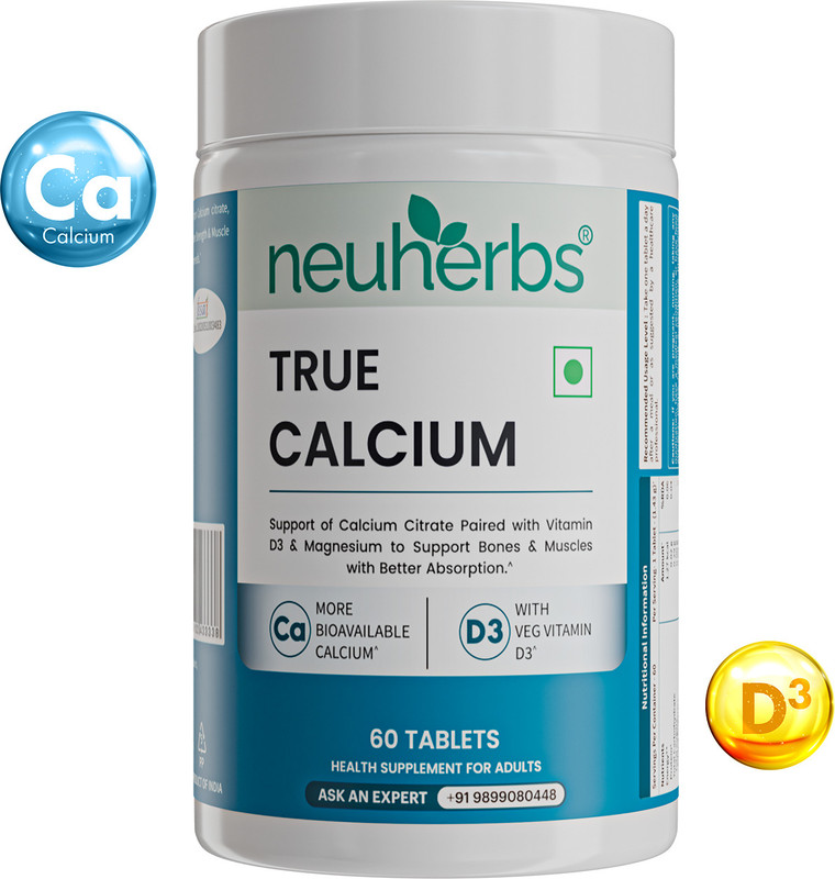 Neuherbs True Calcium with Vitamin D3 & Magnesium | Supports Bone & Muscle Health(60 Tablets)