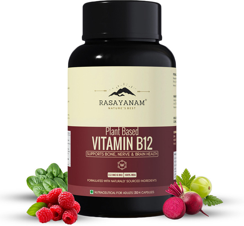 Rasayanam Plant-Based Vitamin B12 | Supports Energy, Nerve Health & Brain Function(30 Capsules)