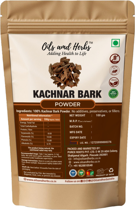 Oils and Herbs Kachnar Bark Powder for Wellness | Bauhinia Variegata Bark 100g(100 g)