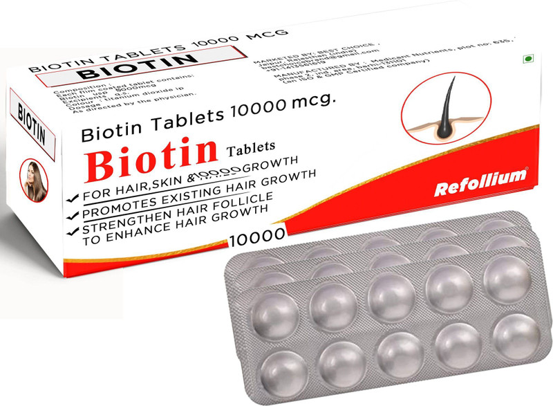 Refollium Biotin 10000 mcg Maximum Strength Hair, Skin and Nails for Men & Women(60 No)