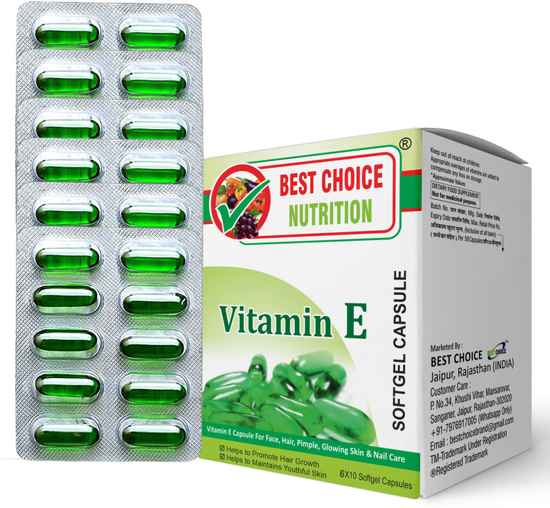 BEST CHOICE NUTRITION Vitamin E-400 for Healthy Hair, Skin and Eyes, 60 Capsules(6 x 10 Capsules)