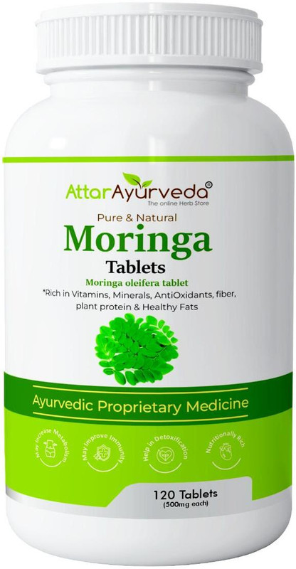 Attar Ayurveda Moringa Tablets, Drumstick Leaf Tablets 500mg(120 Tablets)