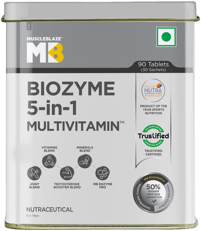 MUSCLEBLAZE Biozyme Daily Multivitamin for Men, 5-in-1 Supplement(90 Tablets)