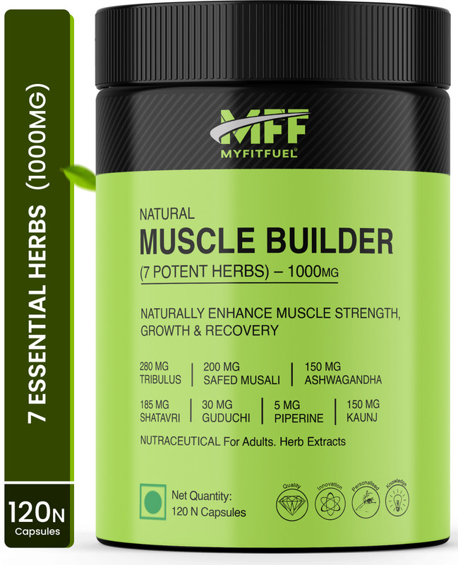 MyFitFuel Natural Muscle Builder, 7 Herbs 1000mg Enhance Muscle Strength Recovery 120 Caps(120 No)