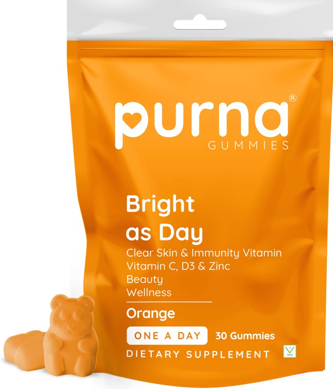 Purna Gummies Vitamin C Orange & Zinc for Adults & Kids, Immunity Boost, Skincare, Veg Gummy(30 No)