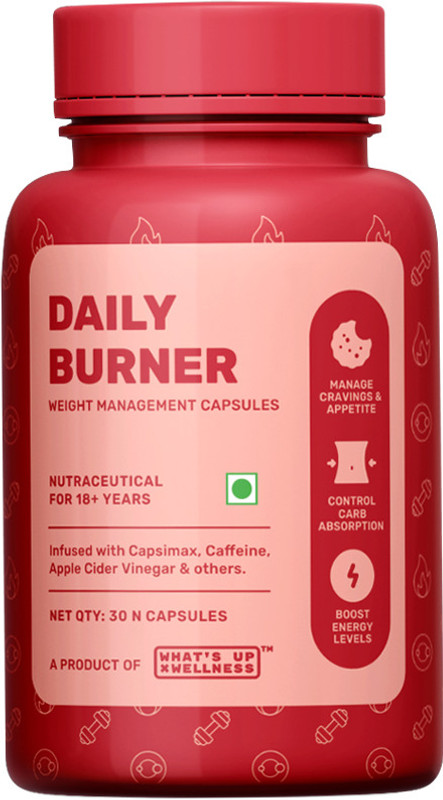 What's Up Wellness Daily Burner Weight Loss Capsules with ACV & L-Carnitine | Fat Burner |(30 Capsules)