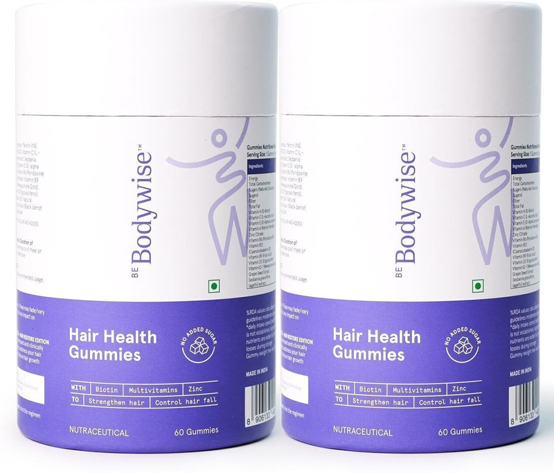 Bodywise 30 mcg Biotin Hair Gummies | 1 Month Pack | Strong Hair, Nails | No Added Sugar(30 Tablets)