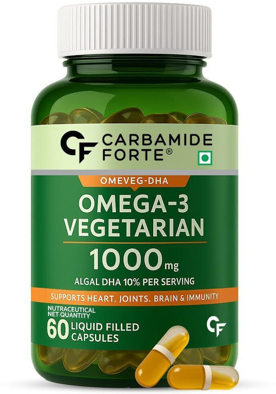 CARBAMIDE FORTE Veg DHA Omega 3 Capsules 1000mg Tablets, Vegan Omega 3 no Fish Oil Used(60 No)