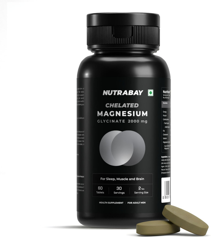 Nutrabay Magnesium Glycinate 2000mg | High Absorption Chelated for Sleep, Muscles & Brain(60 Tablets)