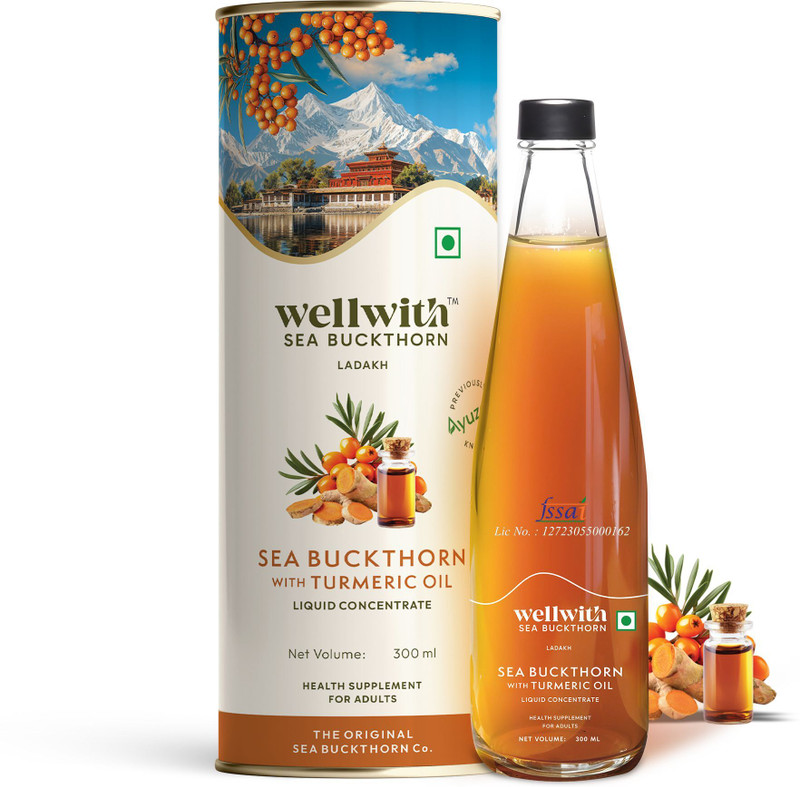 Wellwith Sea Buckthorn with Turmeric Curcumin Oil | For Joint Health, Immunity, Skin,(300 ml)