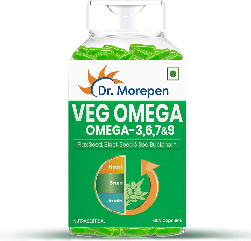 Dr. Morepen Veg Omega 3,6,7 & 9 Fatty Acid with Flax Seed Oil|500mg|Supports Joints & Heart(60 Capsules)