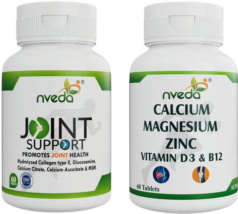 Nveda Combo Pack Joint Support 60 tabs & Calcium, Magnesium, Zinc, Vit D & B12(2 x 60 Capsules)