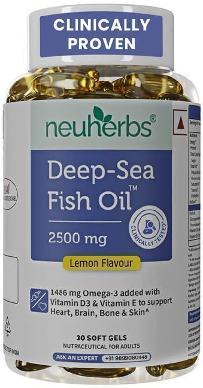 Neuherbs Deep Sea Omega 3 Capsules, Fish Oil Triple Strength 2500mg,EPA- 892mg, DHA-594mg(30 Capsules)