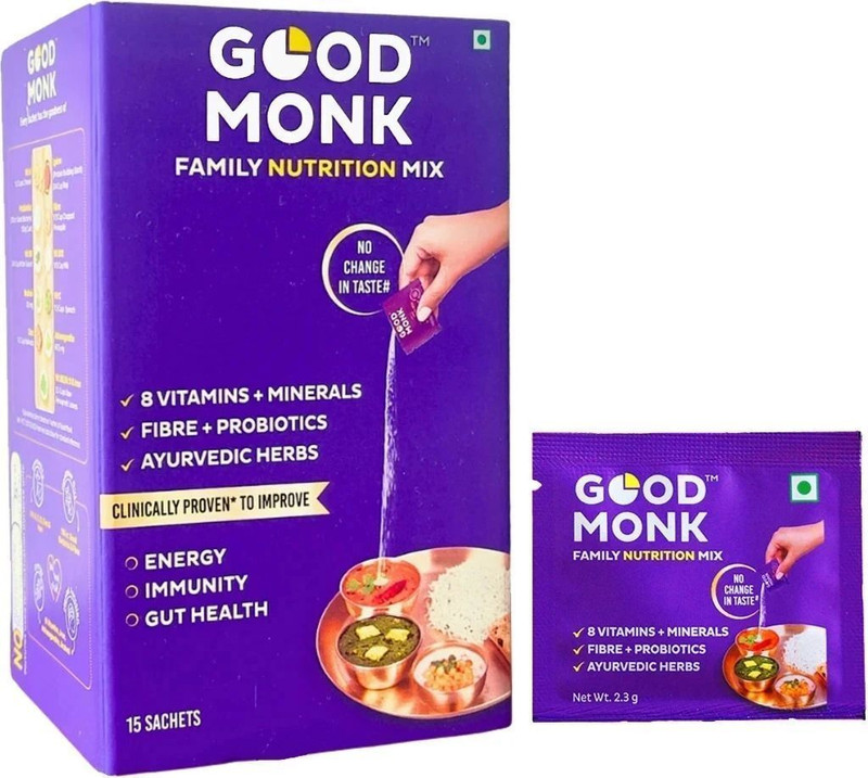 Good Monk Family Nutrition Mix|Energy & Immunity|Multivitamin (B12, C, D, Zinc)&Probiotic(15 No)