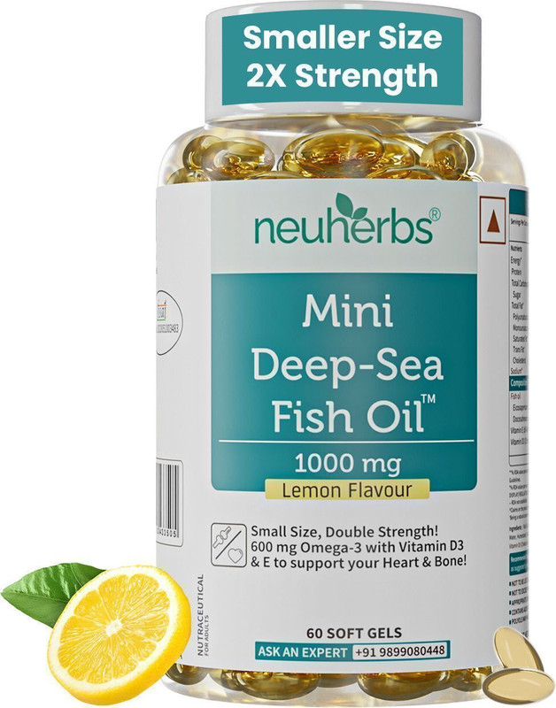 Neuherbs Mini Deep Sea Omega 3 Fish Oil 1000mg, EPA- 360mg, DHA- 240mg For Heart & Brain(60 Capsules)
