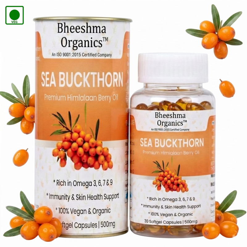 BHEESHMA ORGANICS Sea Buckthorn Oil Capsules 500mg | Omega 3 6 7 9 | Himalayan Berry Oil capsules(500 mg)