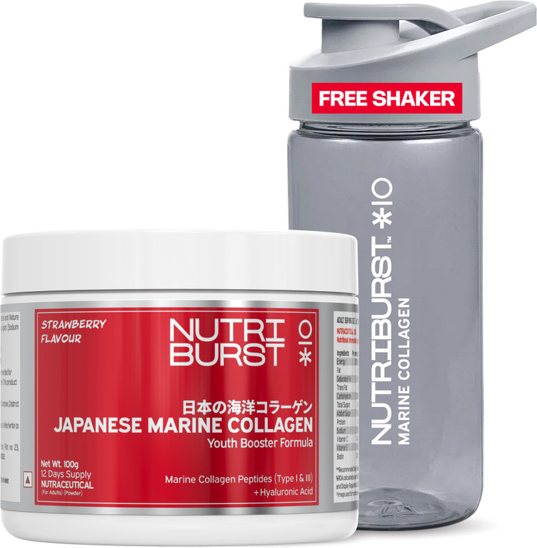 Nutriburst Japanese Marine Collagen Powder Hair, Nails & Glowing Skin Strawberry(100 g)
