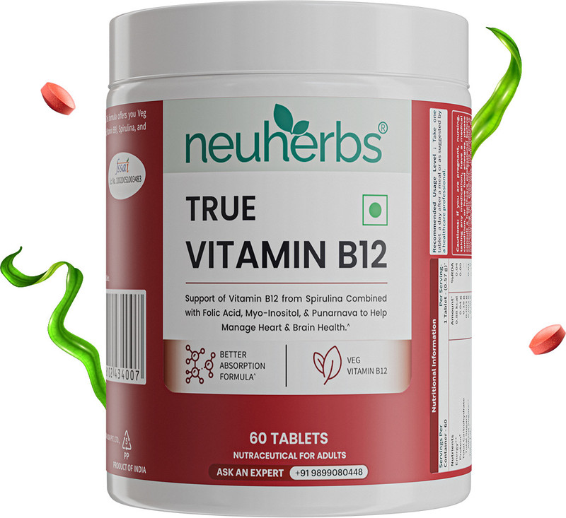 Neuherbs True Vitamin B12 Supplement | Boost Energy | Manage Heart & Brain Health(60 Tablets)