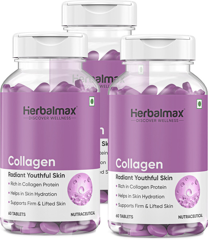 Herbal max Collagen For Radiant & Youthful Skin, Hair, Joints & Nails | Plant Based, 800mg(3 x 60 Tablets)