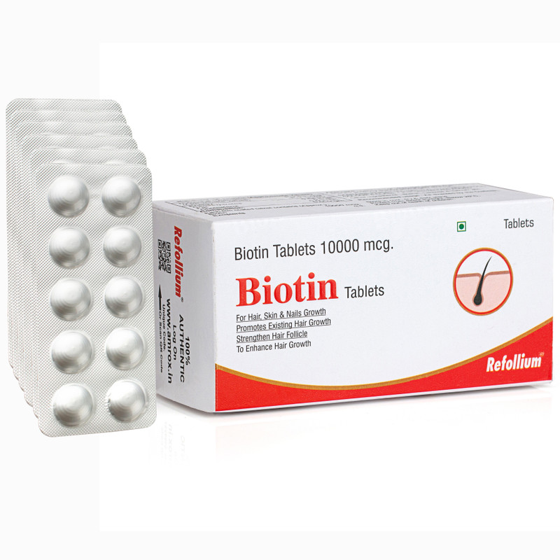 Refollium Advanced Biotin 10000 mcg For Strong Hair, Hair Fall Control & Healthy Skin(60 Tablets)