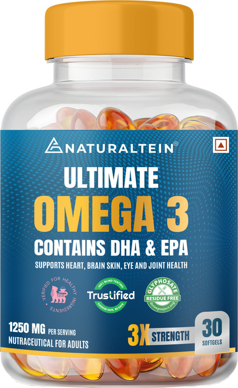 NATURALTEIN Triple Strength Omega-3 1250mg |450mg EPA & 300mg DHA – Heart, Brain & Joint(60 Capsules)