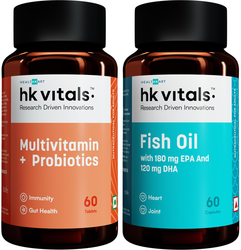 HEALTHKART hk vitals Multivitamin with Probiotics and Fish Oil (1000 mg Omega 3)(2 x 60 Capsules)