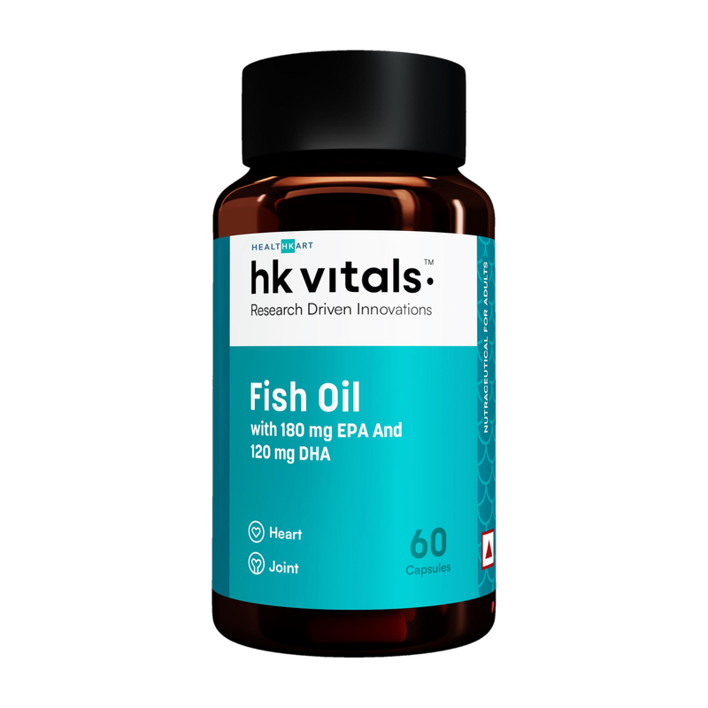 HEALTHKART hk vitals Fish oil (1000 Omega 3, with 180 mg EPA &amp; 120 mg) for Brain &amp; Heart(60 Capsules)
