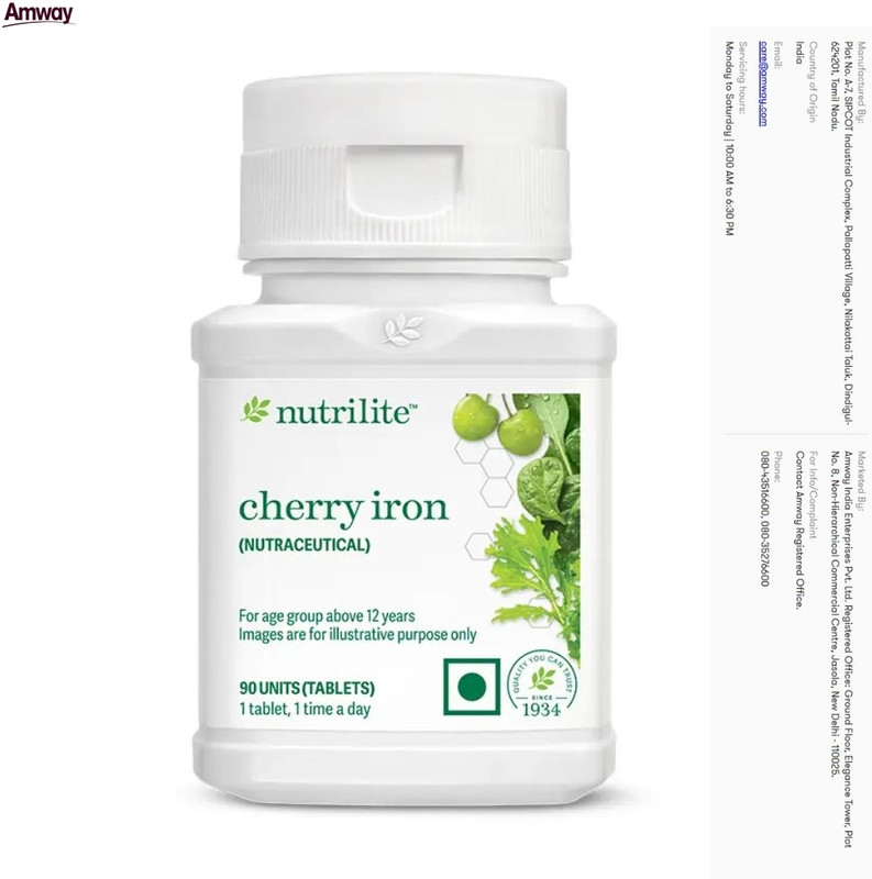 Amway Nutrilite Cherry Iron is free from artificial colors and preservatives(90 Tablets)