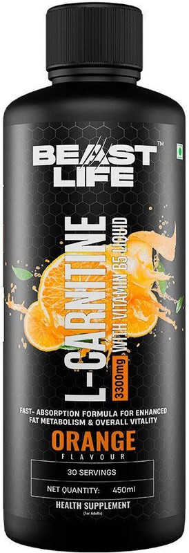 BeastLife L-Carnitine With Vitamin B5, Helps Convert Fat into Energy 3300mg Orange Flavour(450 ml)