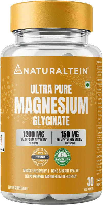 NATURALTEIN Magnesium Bisglycinate 1200mg |Sleep, Brain, Muscle & Heart Support(30 Tablets)