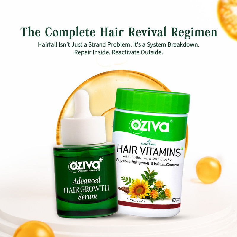 OZiva Hair Vitamins (with Biotin & Iron)for Hair Regrowth & Advanced Hair Growth Serum(2 x 40 g)