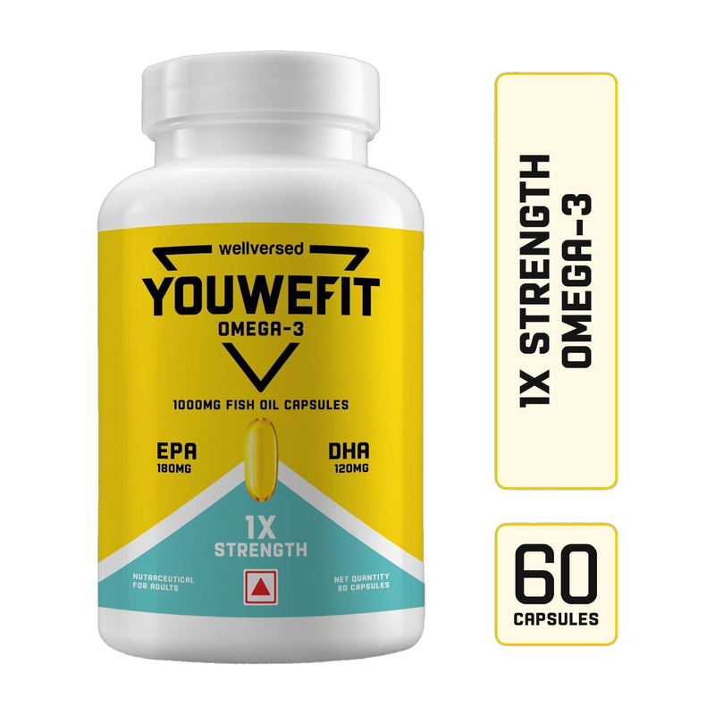 YouWeFit Omega-3 Fish Oil | 1000mg Daily Strength Fish Oil Capsules | No Fishy Burps(60 Capsules)