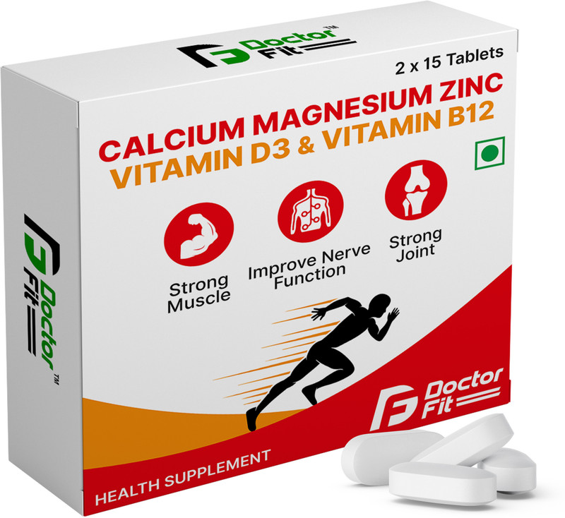 DOCTORFIT Calcium+Magnesium+Zinc+VitaminD3&B12 For Stronger Bones, Immunity, Muscle Health(30 No)