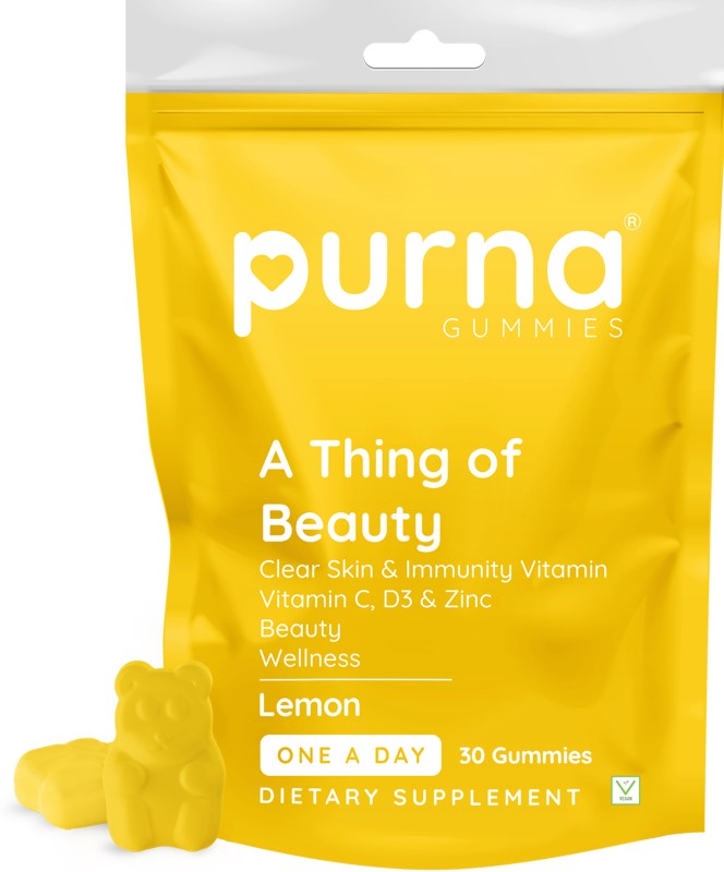 Purna Gummies Vitamin C Lemon & Zinc for Adults & Kids, Immunity Boost, Skincare, Veg Gummy(30 No)