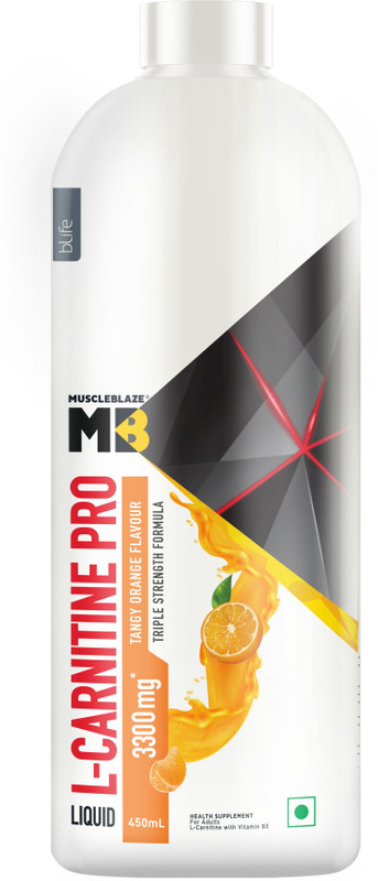 MUSCLEBLAZE Liquid L-Carnitine PRO, 3300mg L- Carnitine,Triple Strength Formula,Tangy Orange(450 ml)