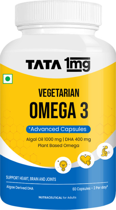 TATA 1mg Vegetarian Omega | Algal Oil DHA 400mg | For Heart, Brain & Joints(60 x 1 Capsules)