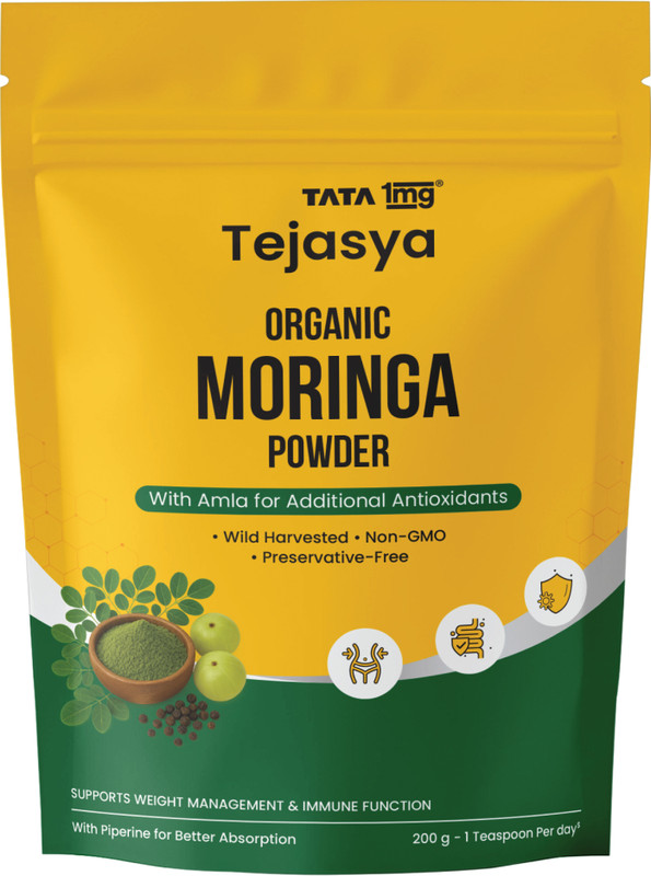 TATA 1mg Tejasya Organic Moringa Powder With Amla & Pippali | Non-GMO & Preservative-Free(200 g)