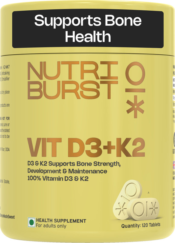 Nutriburst Vitamin D3 + K2 Supplement for Men & Women Bone Strength & Heart Health Support(120 Capsules)