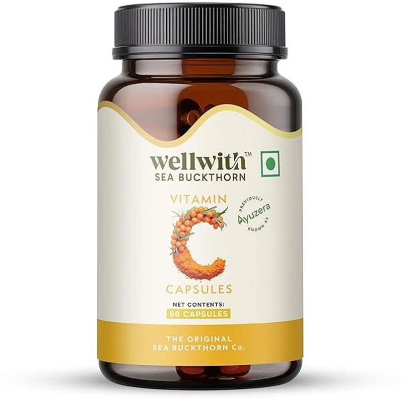 Wellwith Sea Buckthorn Vitamin C Capsules | Omega 3 6 7 9 Skin Hair Immunity(60 Tablets)