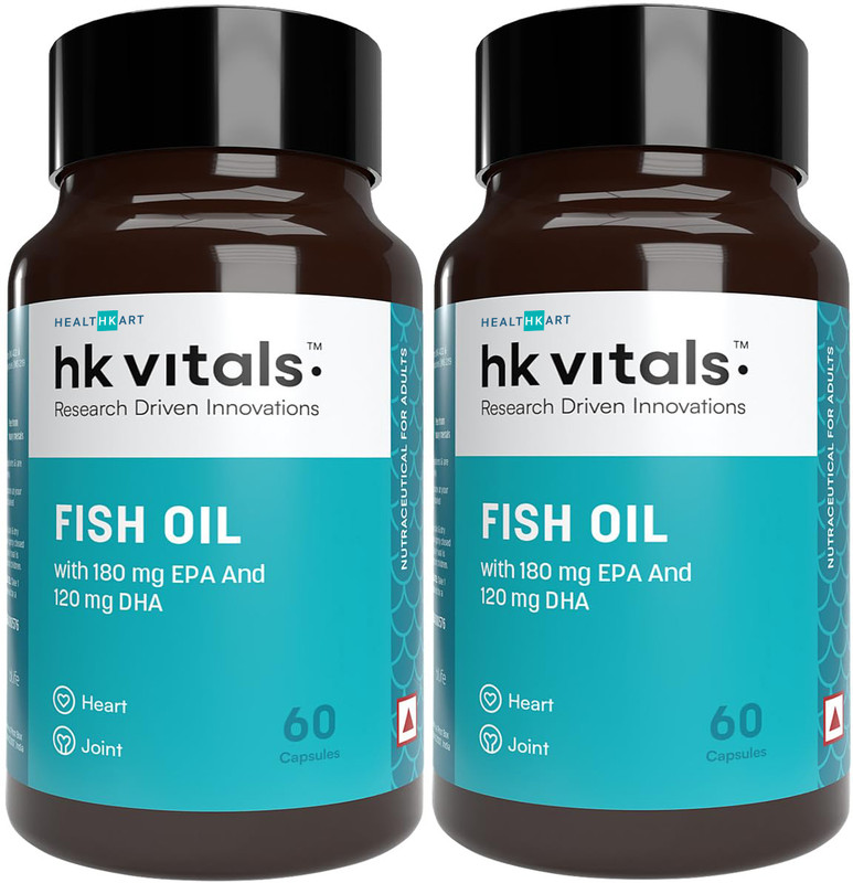 HEALTHKART hk vitals Fish Oil 1000mg with 180mg EPA & 120mg DHA, For Joints & Heart Health(2 x 60 Capsules)