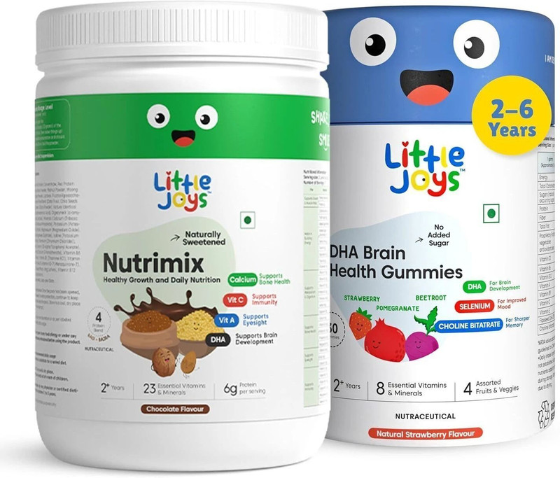 Little Joys Brain Development Kit for Kids 2-6 years | Nutrimix 350g & Brain Gummies 30N(2 x 15 No)
