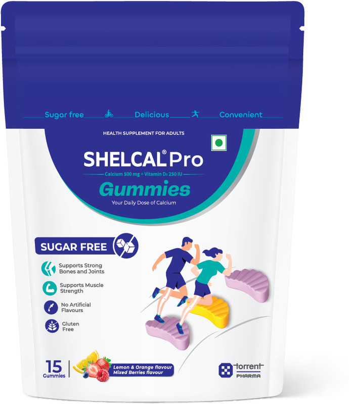 Shelcal Pro Sugar Free Calcium Gummies|Ca & Vit D3|For Bones & Joint-By Torrent Pharma(15 No)