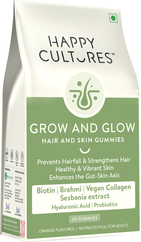 Velbiom Happy Cultures Grow & Glow Biotin & Collagen GummiesHair Strength, Skin Glow(30 No)