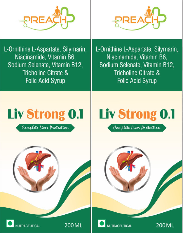 preach pharma Liv Strong 0.1 L-Ornithine L-Aspartate, Silymarin, Vitamin B12, B6, B3, Folate(2 x 200 ml)