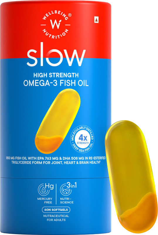 Wellbeing Nutrition Slow 4x Strength Omega 3 Fish Oil 1850mg, Softgels(60 Capsules)