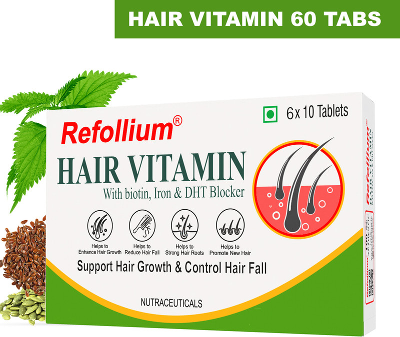 Refollium Hair Vitamins with DHT Blockers & Biotin for Hair Regrowth & Hairfall Control(30 Tablets)